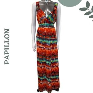 🛍️3/$40 Papillon Orange Multicolor Sleeveless Maxi Dress – Back Tie Size Medium